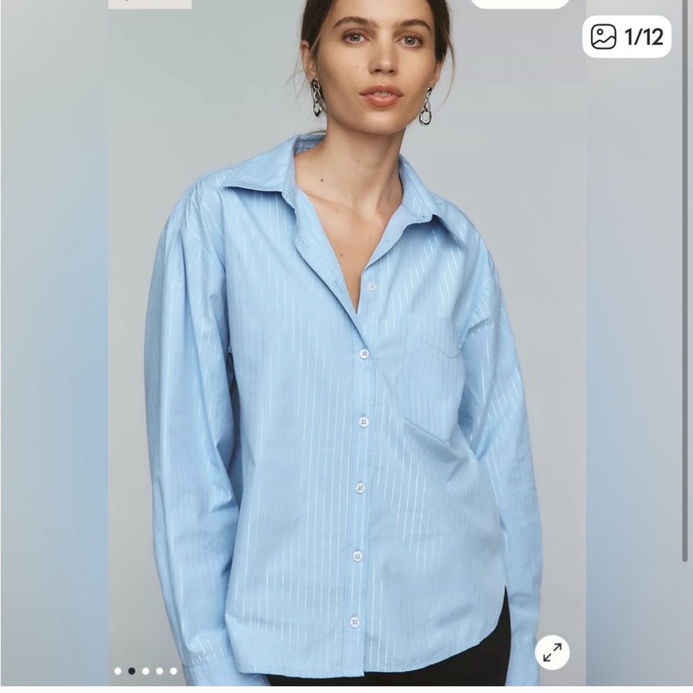 Anthropologie Maeve Shrunken Bennet blue with silver stripe size S